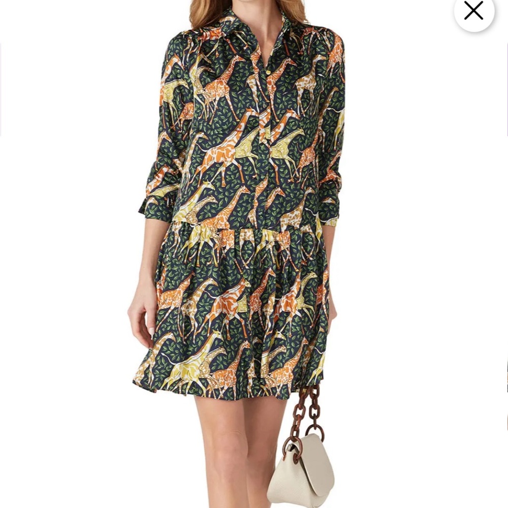 JCrew Button Down Shirtdress, Giraffe print dress, tiered printed shirt dress